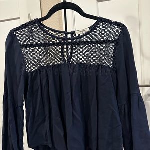 Navy blue cute long sleeve top